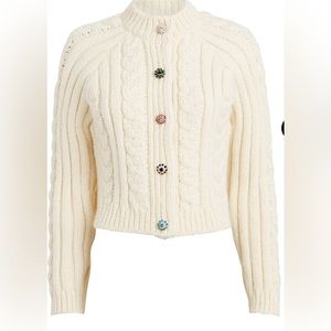 GANNI Crystal-embellished buttons Diamanté Wool-Blend Cable Cardigan S
